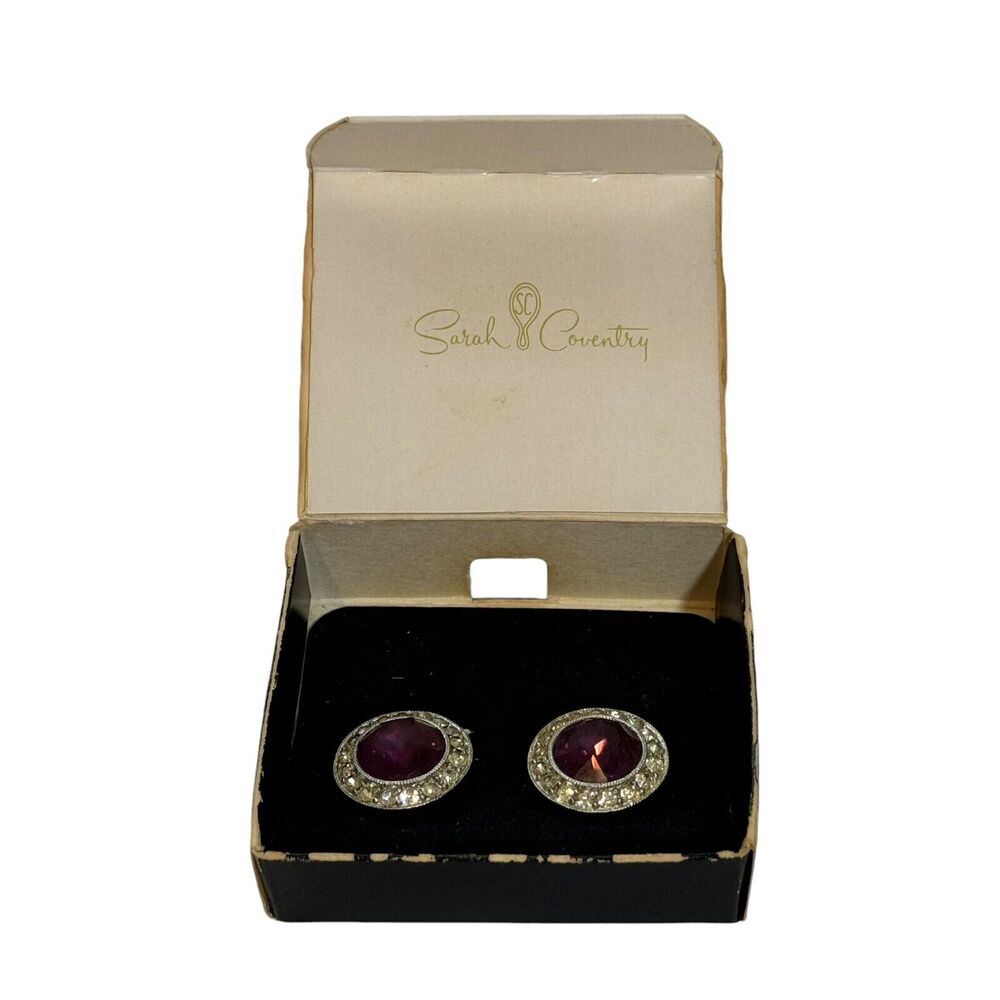 Vintage Sarah Coventry Royal Velvet Clip Earrings Stone Sparkly Holiday Party